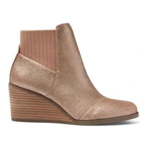 TOMS 6.5 NWOT Sadie Rose Gold Sparkle Wedge Boots leather pink heel bootie